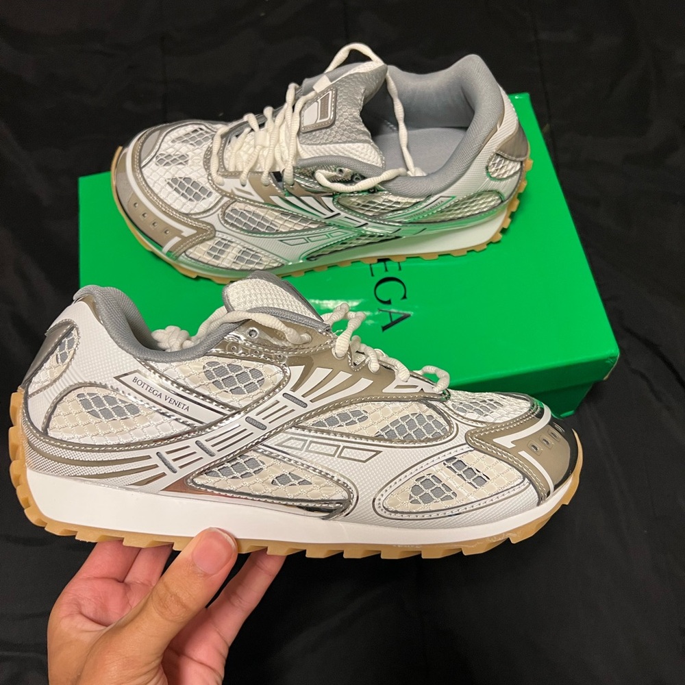 Bottega Veneta Gray and Cream Athletic Shoes